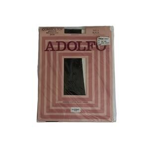 1990s NIP Adolfo Control Top Sheer Leg Sandalfoot Black Fashion Pantyhose Size B